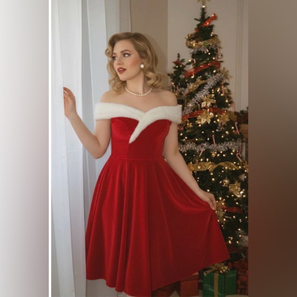 Elegant Red Off-Shoulder Dress for Christmas